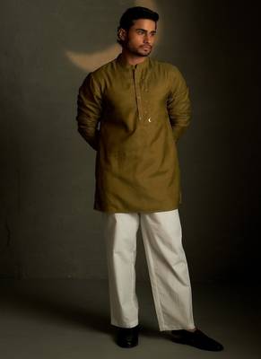 Green plain chanderi kurta pajama 2