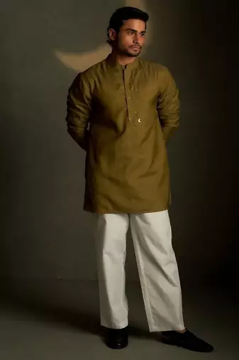 Green plain chanderi kurta pajama