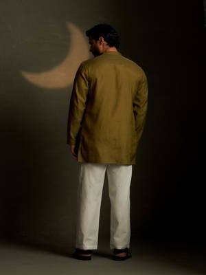 Green plain chanderi kurta pajama 4