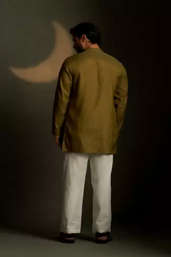 Green plain chanderi kurta pajama