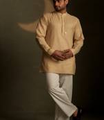 Beige plain chanderi kurta pajama