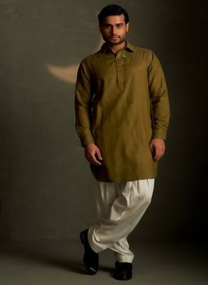 Green plain chanderi kurta pajama 1