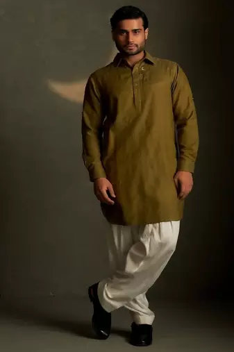 Green plain chanderi kurta pajama
