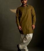 Green plain chanderi kurta pajama
