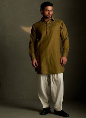 Green plain chanderi kurta pajama 2