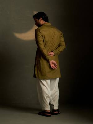 Green plain chanderi kurta pajama 3