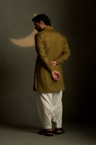 Green plain chanderi kurta pajama