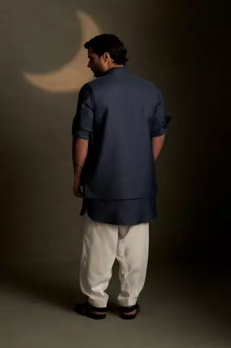 Blue embroidered chanderi nehru jacket set