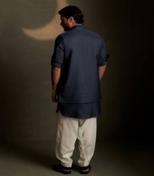 Blue embroidered chanderi nehru jacket set