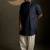 Blue embroidered chanderi nehru jacket set