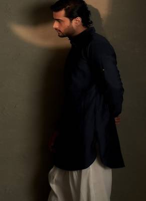 Blue embroidered chanderi nehru jacket set 3