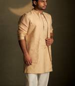 Beige plain chanderi nehru jacket