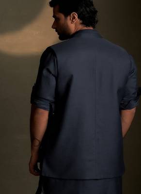 Blue embroidered chanderi nehru jacket 3