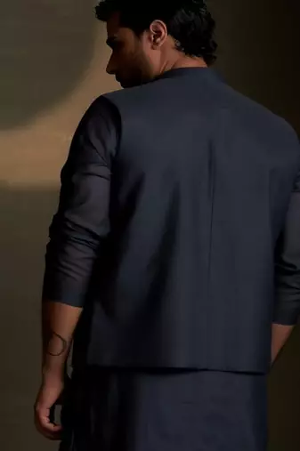 Blue plain chanderi nehru jacket