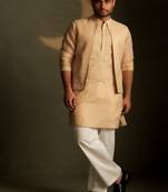Beige plain chanderi nehru jacket