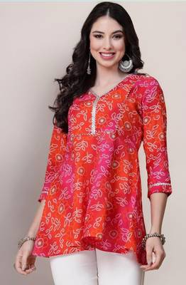 Bandhani Print Rayon Short Kurti with Gota Work – Festive & Casual Wear Top for Women 1