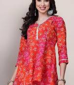 Bandhani Print Rayon Short Kurti with Gota Work – Festive & Casual Wear Top for Women