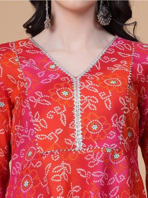Bandhani Print Rayon Short Kurti with Gota Work – Festive & Casual Wear Top for Women 2