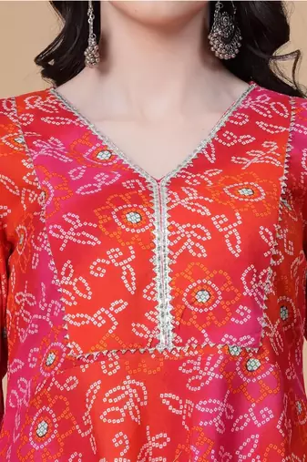 Bandhani Print Rayon Short Kurti with Gota Work – Festive & Casual Wear Top for Women