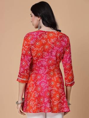 Bandhani Print Rayon Short Kurti with Gota Work – Festive & Casual Wear Top for Women 3