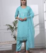 slik blend sea green straight kurta dupatta pant set cotton lining kurta