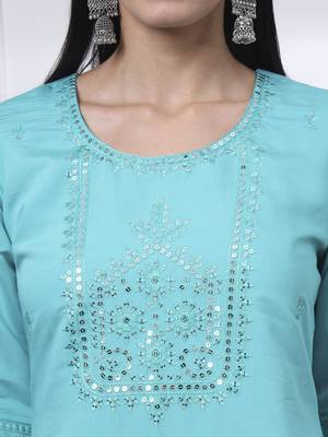 slik blend sea green straight kurta dupatta pant set cotton lining kurta 4