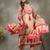 red and peach floral print cotton a-line kurta and trouser with dupatta set