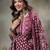 purple floral print sequins work cotton a-line kurta and trouser with dupatta set