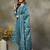 teal blue  floral print sequins work cotton a-line kurta and trouser with dupatta set