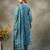 teal blue  floral print sequins work cotton a-line kurta and trouser with dupatta set