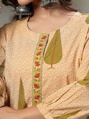 green and peach floral sequins work cotton a-line kurta and trouser dupatta set 4