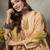 green and peach floral sequins work cotton a-line kurta and trouser dupatta set