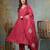 maroon zari work a-line chanderi silk kurta trouser dupatta set