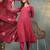 maroon zari work a-line chanderi silk kurta trouser dupatta set