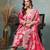 pink floral print anarkali silk blend kalidaar kurta trouser dupatta set