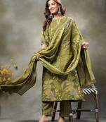 green sequins work pure cotton a-line kurta trouser dupatta set