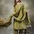 green sequins work pure cotton a-line kurta trouser dupatta set