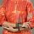 orange sequins work pure cotton a-line kurta trouser dupatta set