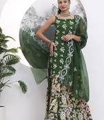 green cotton sleeveless kurta palazoo dupatta set