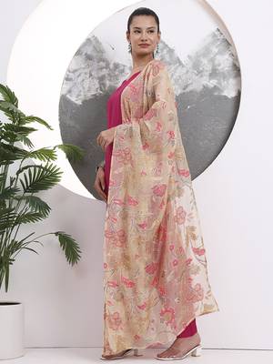 pink solid straight silk blend sleeveless kurta trouser dupatta set 2