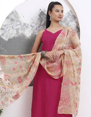 pink solid straight silk blend sleeveless kurta trouser dupatta set 5