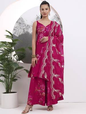 hot pink silk blend a-line kurta palazzo set 1
