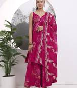 hot pink silk blend a-line kurta palazoo set