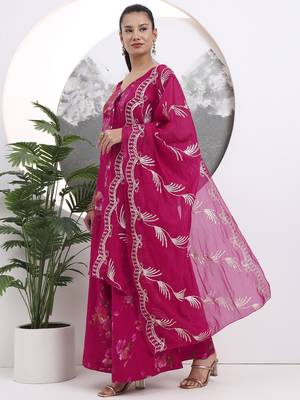 hot pink silk blend a-line kurta palazzo set 2