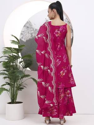 hot pink silk blend a-line kurta palazzo set 3