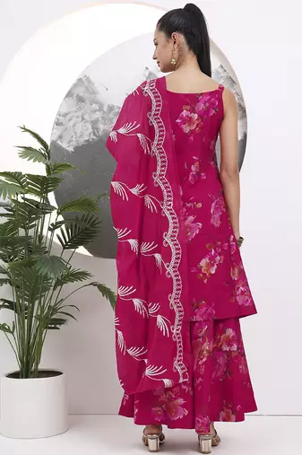 hot pink silk blend a-line kurta palazzo set