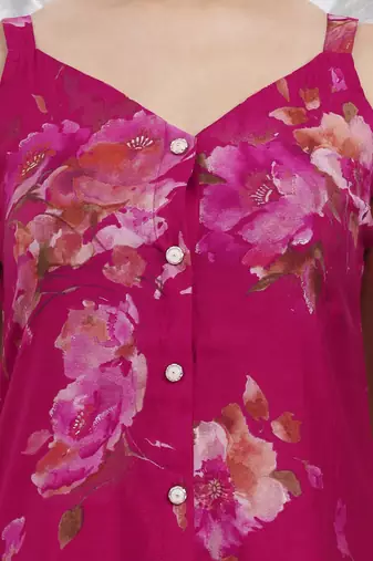 hot pink silk blend a-line kurta palazzo set