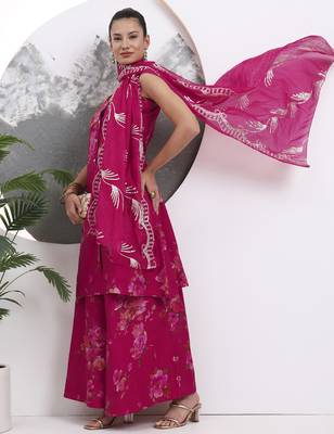 hot pink silk blend a-line kurta palazzo set 5