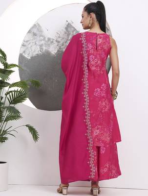 pink silk blend boat neck a-line kurta palazzo set 3