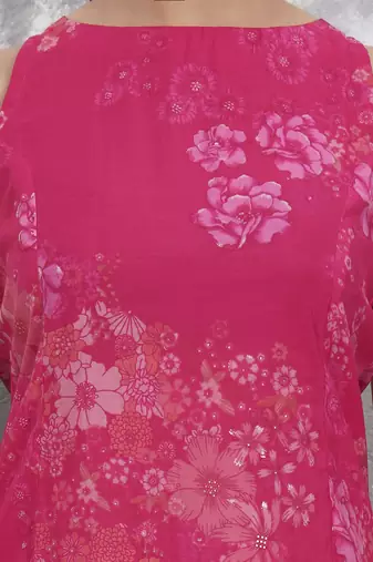 pink silk blend boat neck a-line kurta palazzo set